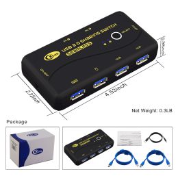 USB 3.0 Sharing Switch Selector 4 Port 2 Computers Peripheral Switcher For PC; Printer; Scanner; Mouse; Keyboard With 2 Pack USB Cable Support Keyboar