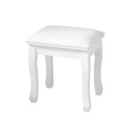 PU leather cushion curved leg solid wood square stool - White