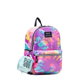Justice Girls 17" Laptop Backpack with Pouch 2-Piece Set, Purple Tie-Dye