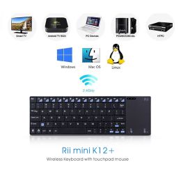 Rii K12+ Mini Wireless Keyboard with Large Touchpad Mouse&Qwerty Keypad, Stainless Steel Portable Wireless Keyboard with USB Receiver for MacBook/iPad