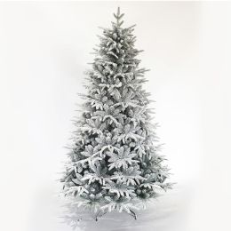 Snow Flocked Christmas Tree 7ft Artificial Hinged Pine Tree with White Realistic Tips Unlit
