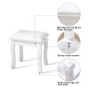 PU leather cushion curved leg solid wood square stool - White