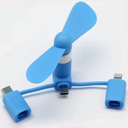 1pc Mini Cell Phone Fan; 3-in-1 Mobile Phone Fans Compatible With IPhone/iPad/Android Smartphone/Tablet Fit For Micro USB/Type C/Lightning Port Fan Co (Color: Blue)