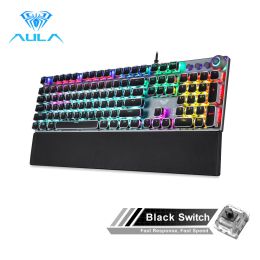 Gaming Mechanical Keyboard Retro Square Glowing Keycaps Backlit USB Wired 104 Anti-ghosting Gaming Keyboard for PC laptop (Color: Black-Black switch, Ships From: China)