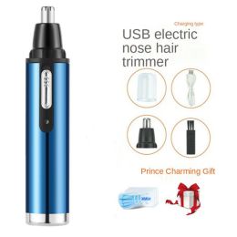 1PC Electric Nose Hair Trimmer USB Rechargeable Ear Nose Hair Trimmer Shaver Razor For Men Hair Removal (Color: Sky Blue, Items: Nose Hair Trimmer)