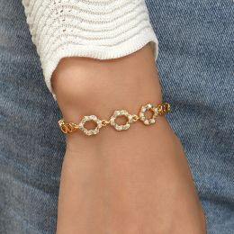 Metal bracelet thick chain bracelet glossy OL bracelet OT buckle popular diamond chain geometric hollow jewelry (Shape: O)