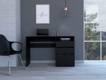 Louisiana Writing Computer Desk; Three Drawers (Color: Black)