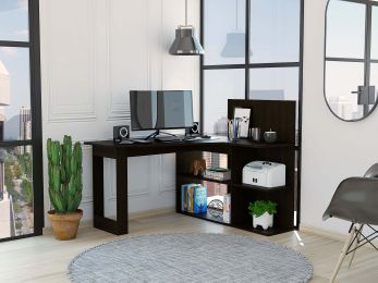 Fresno Writing Computer Desk; Four Shelves (Color: Black)