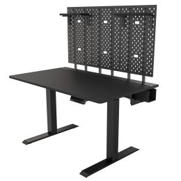 DEZCTOP Electric Height Adjustable Desk, Bifrost Elite 120 47W x 28D Gaming PC Computer Desk with 3PCS Pegboard and 2PCS Shelves, Large Workstation fo (Color: Black, size: 47W x 28D)