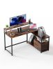 Home Office Computer Desk with File Drawer, LED Strip, Power Outlet, L-Shaped Gaming Desk with Monitor Shelf and Printer Storage Shelf