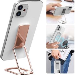 Foldable Mobile Phone Holder Ring Buckle Retractable Desktop CellPhone Stand Car Magnetic Bracket Office Accessories (Color: A Rose Gold, Style: Bagged)
