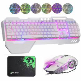 K618 Wired Gaming Keyboard and Mouse Set RGB Backlit For PC Laptop PS4 Xbox one (Color: White)
