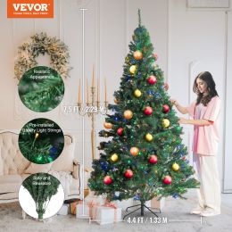VEVOR Christmas Tree, Full Holiday Xmas Tree with LED Lights, Metal Base for Home Party Office Decoration (LED Type: Multi-color LED Lights, Product Size: 4.4 x 7.5 ft / 1.33 x 2.29 m)