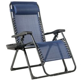 Oversize Lounge Chair with Cup Holder of Heavy Duty for outdoor (Color: Navy)
