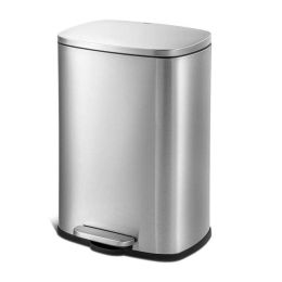 13.2 Gallon Trash Can, Rectangular Step On Kitchen Trash Can (Color: Silver)