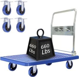 Flatbed CartFoldable Platform Truck Cart Support 880 lbs Weight CapacityPlatform Dolly with 360 Degree Swivel WheelsPush Cart Dolly Portable Hand Truc (size: 660lbs)