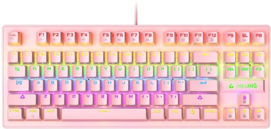 60% Mechanical Gaming Keyboard Type C LED Backlit Wired 88 Key for PC/Laptop/MAC (Color: Pink)