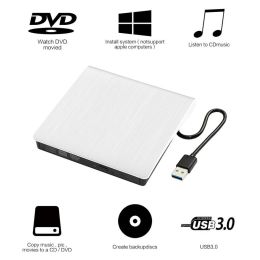 Slim External USB 3.0 DVD RW CD Writer Drives Burner Reader Player PC Laptop Mac (Color: White)